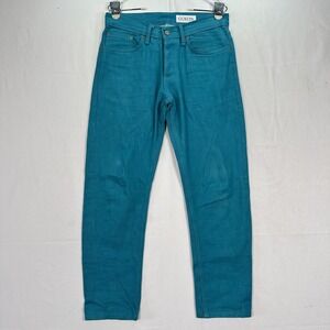 Gustin California Jeans Mens 30 x 28 Teal Slim Button Fly Denim Selvedge Pants